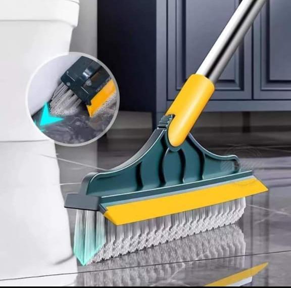 2 In 1 Floor Scrub Brush with Window Squeegee 120 Degrees Rotatable Long Handle