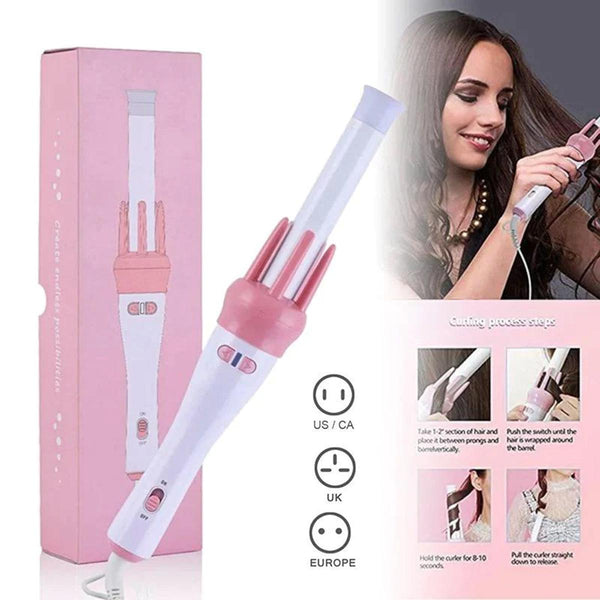 Automatic Pink Hair Curler Spin 360° Rotating Hair Styling Roller